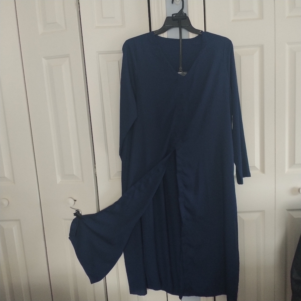 Amazon Orska Two Piece Navy Wide Leg Pants Suit Long Top 2XL - Picture 3 of 11